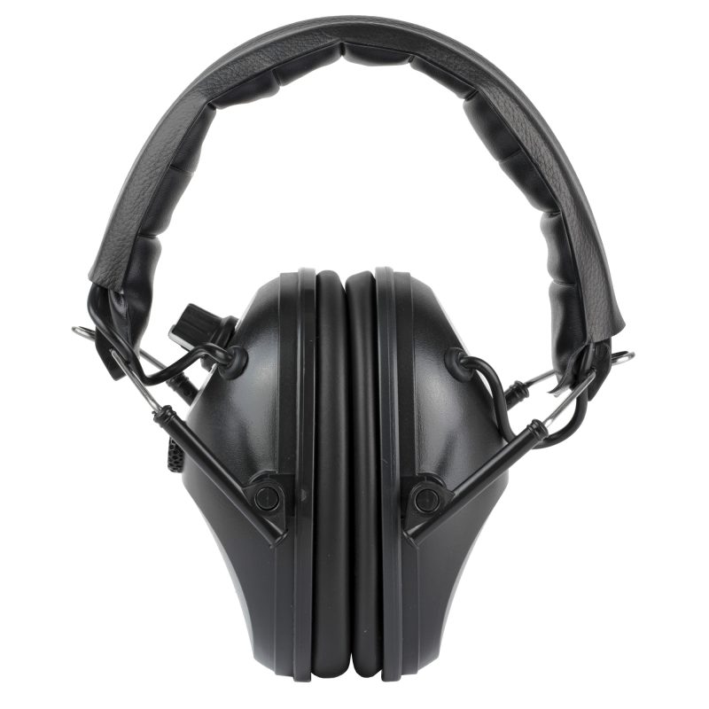 Gray Walker's Single Mic Electronic Earmuffs with a black headband, shown from the side.