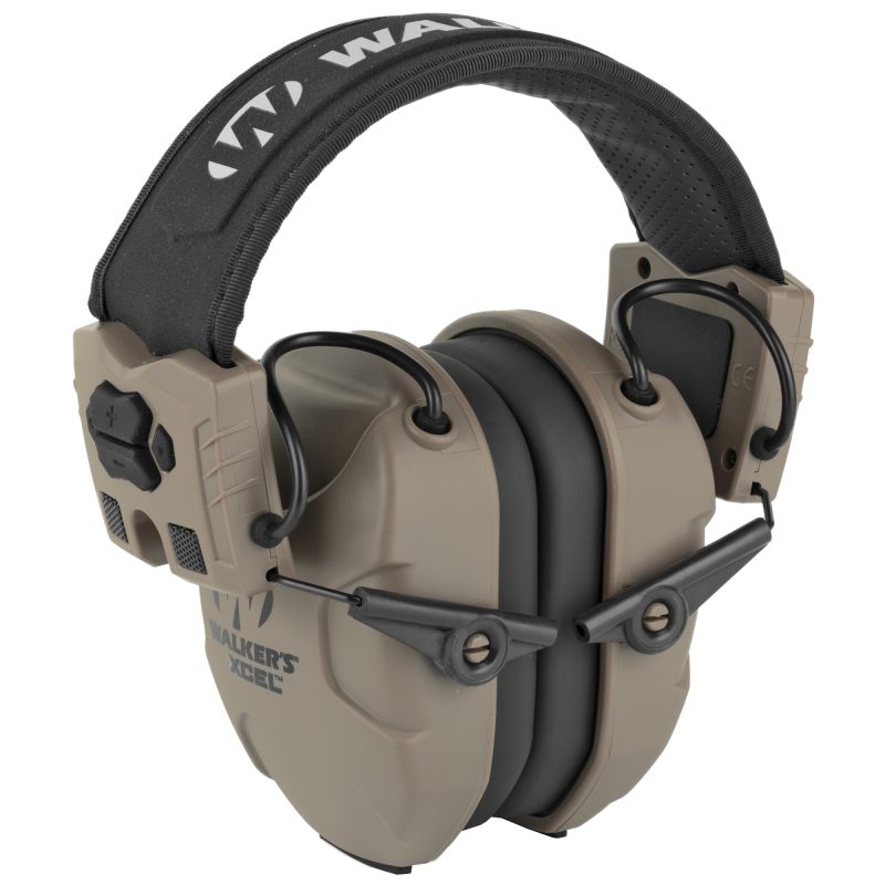 Green Walker's Xcel 100 Digital Muff electronic earmuffs, designed for hearing protection during outdoor and shooting activities.