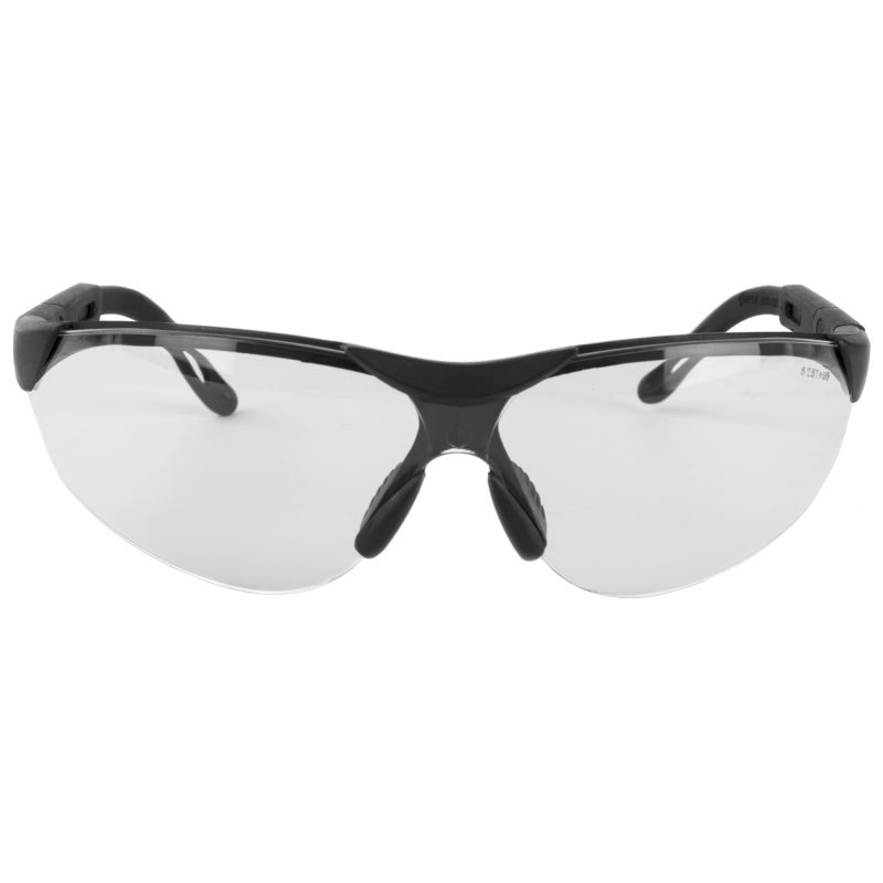 A pair of Walker's Elite clear sport glasses with a black frame, designed for eye protection during shooting or ranch work.