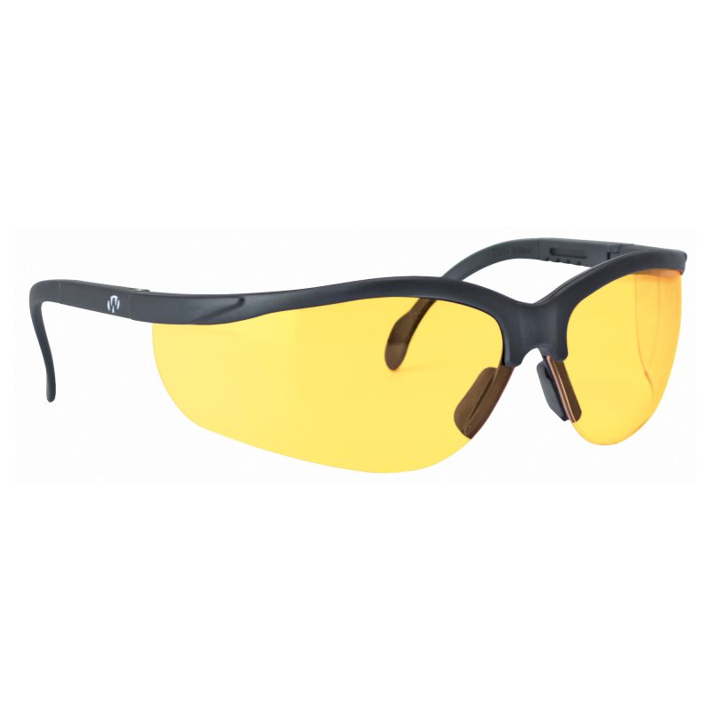 A pair of Walker's safety glasses with bright yellow tinted lenses, suitable for outdoor work and ranch repairs.