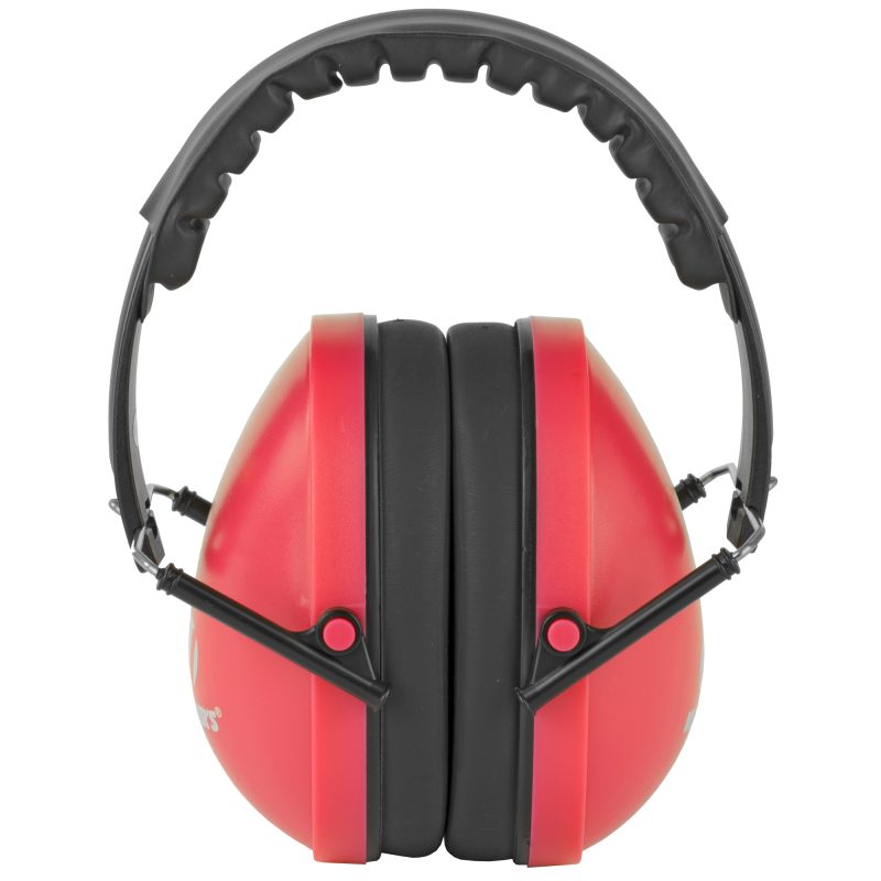Walker's Compact Folding Muff in coral color, shown folded and ready for storage, with a blurred outdoor ranch background in the White Mountains.